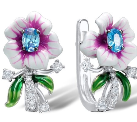 Sterling Silver Earrings Blue Cubic Zirconia,White Cubic Zirconia (E306964ENASL925)