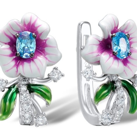 Sterling Silver Earrings Blue Cubic Zirconia,White Cubic Zirconia (E306964ENASL925)
