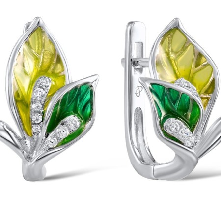 Sterling Silver Earrings Enamel,White Cubic Zirconia (E306966ENASL925)