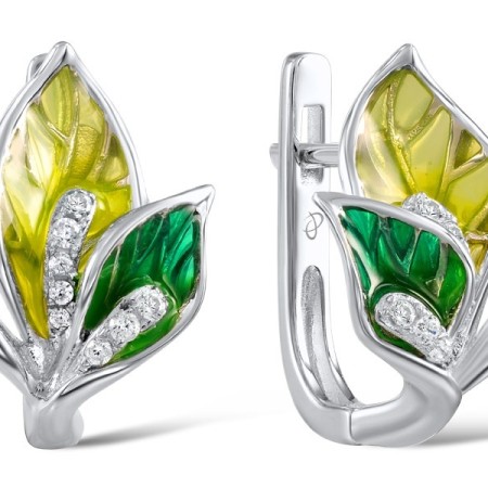 Sterling Silver Earrings Enamel,White Cubic Zirconia (E306966ENASL925)
