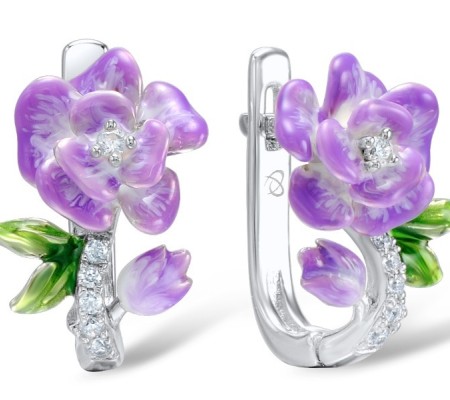 Sterling Silver Earrings Enamel,White Cubic Zirconia (E306971ENASL925)