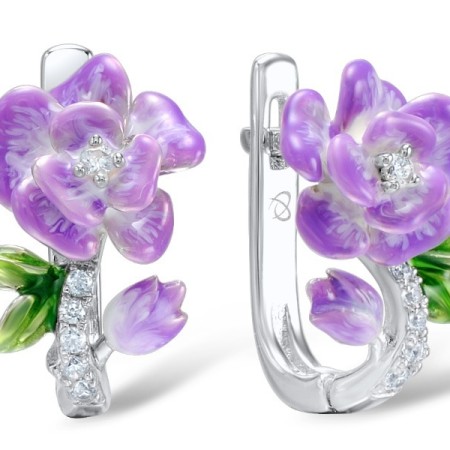 Sterling Silver Earrings Enamel,White Cubic Zirconia (E306971ENASL925)