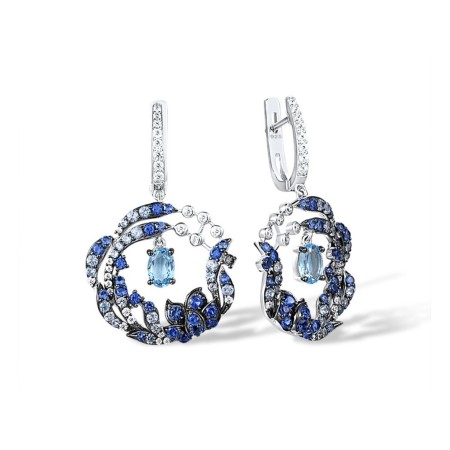 Sterling Silver w/ Black White Plating Earrings Blue Glass,Blue Nano Cubic Zirconia,Blue Spinel,White Cubic Zirconia (E306989MUL1SK925)