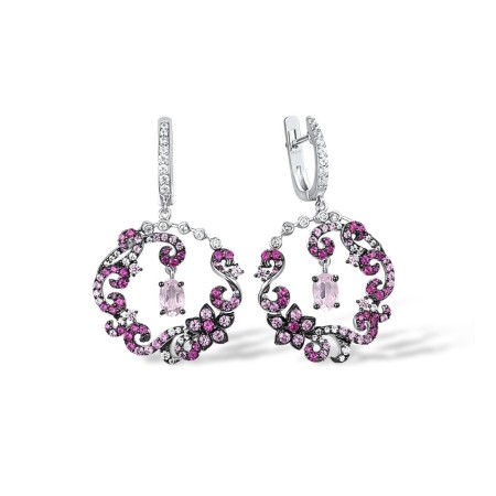 Sterling Silver w/ Black White Plating Earrings Created Pink Sapphire,Created Ruby,Pink Cubic Zirconia,Pink Glass,White Cubic Zirconia (E306990MUL1SK925)