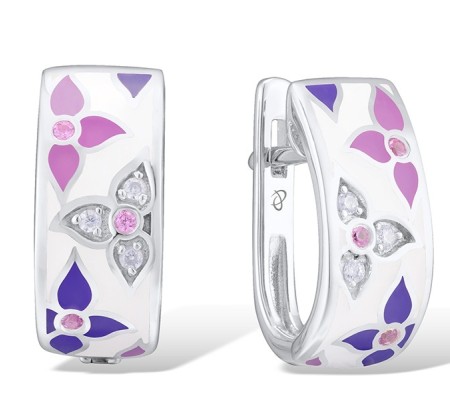 Sterling Silver Earrings Created Pink Sapphire,Enamel,White Cubic Zirconia (E307000ENA3SL925)