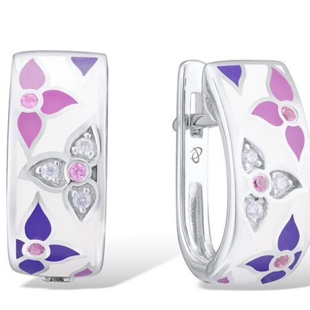 Sterling Silver Earrings Created Pink Sapphire,Enamel,White Cubic Zirconia (E307000ENA3SL925)