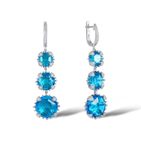 Sterling Silver Earrings Blue Glass,White Cubic Zirconia (E307008BLGZSL925)