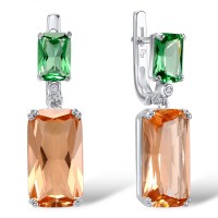 Sterling Silver Earrings Green Glass,White Cubic Zirconia,Champagne Glass (E307019AGCGZSL925)