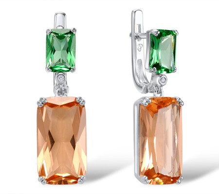 Sterling Silver Earrings Green Glass,White Cubic Zirconia,Champagne Glass (E307019AGCGZSL925)