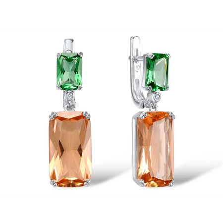 Sterling Silver Earrings Green Glass,White Cubic Zirconia,Champagne Glass (E307019AGCGZSL925)