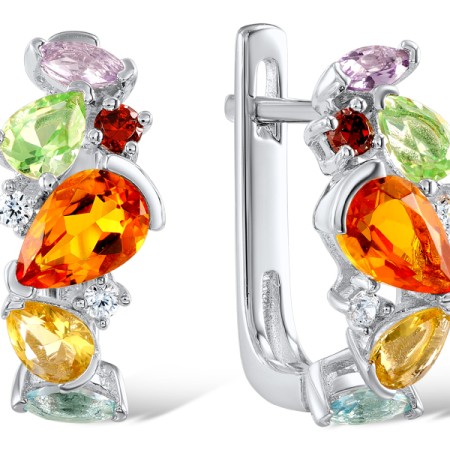 Sterling Silver Earrings Peridot,Blue Topaz (Sky Blue),White Cubic Zirconia,Citrine,Garnet,Amethyst (E307082MUL1SL925)