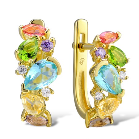Sterling Silver w/ Yellow Plating Earrings Purple Glass,Blue Glass,White Cubic Zirconia,Green Glass,Yellow Glass,Pink Glass,Amethyst Cubic Zirconia (E307082MUL3SY925)