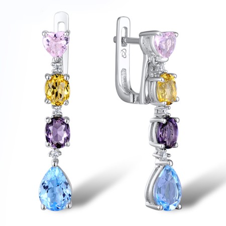 Sterling Silver Earrings White Cubic Zirconia,Blue Glass,Yellow Glass,Pink Glass,Purple Glass (E307083MUL1SL925)