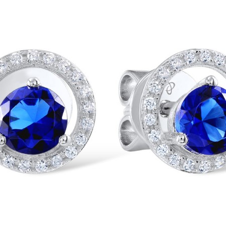 Sterling Silver Earrings White Cubic Zirconia,Blue Glass (E307086BLGZSL925)