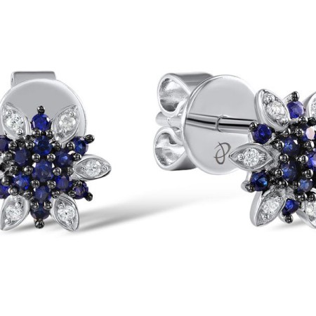 Sterling Silver w/ Black White Plating Earrings Blue Nano Cubic Zirconia,White Cubic Zirconia (E307092BZZSK925)