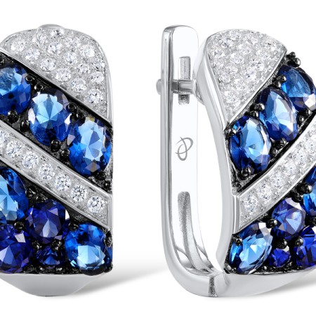 Sterling Silver w/ Black White Plating Earrings Blue Glass,Blue Nano Cubic Zirconia,White Cubic Zirconia (E307107BLNZSK925)