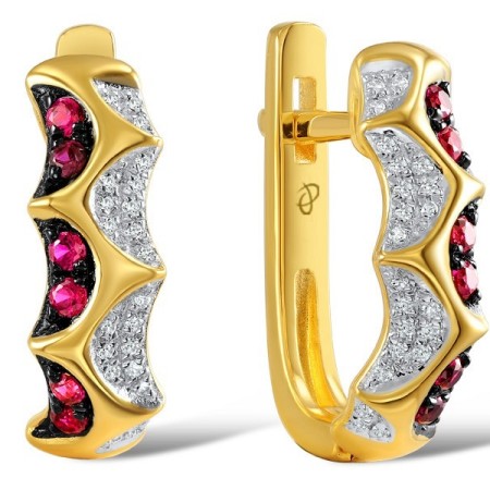 Sterling Silver w/ Yellow Plating Earrings Created Ruby,White Cubic Zirconia (E307165CRZSY925)