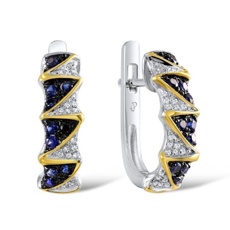 Sterling Silver Earrings Created Sapphire,White Cubic Zirconia (E307169CRSZSL925)