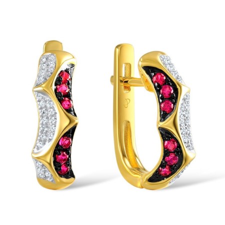 Sterling Silver w/ Yellow Plating Earrings Created Ruby,White Cubic Zirconia (E307170CRZSY925)