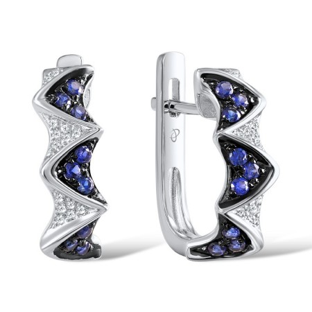 Sterling Silver Earrings Created Sapphire,White Cubic Zirconia (E307172CRSZSL925)