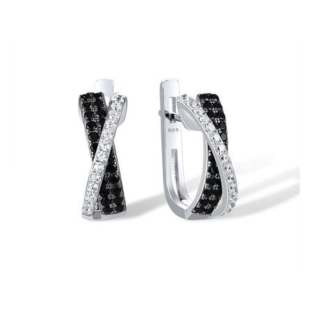 Sterling Silver w/ Black White Plating Earrings Black spinel,White Cubic Zirconia (E307174BSNZSK925)