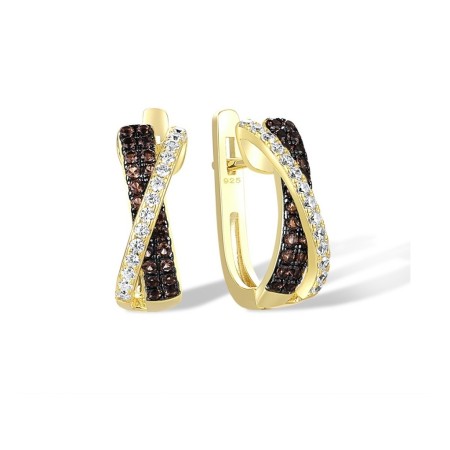 Sterling Silver w/ Yellow Black Plating Earrings Nano Brown Spinel,White Cubic Zirconia (E307174NBZSC925)