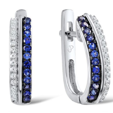 Sterling Silver w/ Black White Plating Earrings Blue Nano Cubic Zirconia,White Cubic Zirconia (E307179BZZSK925)