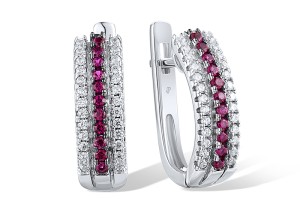 Sterling Silver w/ Black White Plating Earrings Created Ruby,White Cubic Zirconia (E307180CRZSK925)