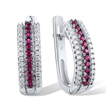 Sterling Silver w/ Black White Plating Earrings Created Ruby,White Cubic Zirconia (E307180CRZSK925)