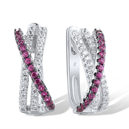 Sterling Silver w/ Black White Plating Earrings White Cubic Zirconia,Created Ruby (E307183CRZSK925)