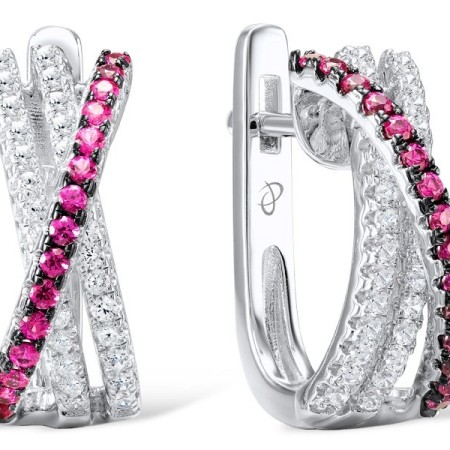 Sterling Silver Earrings Created Ruby,White Cubic Zirconia (E307183CRZSL925)
