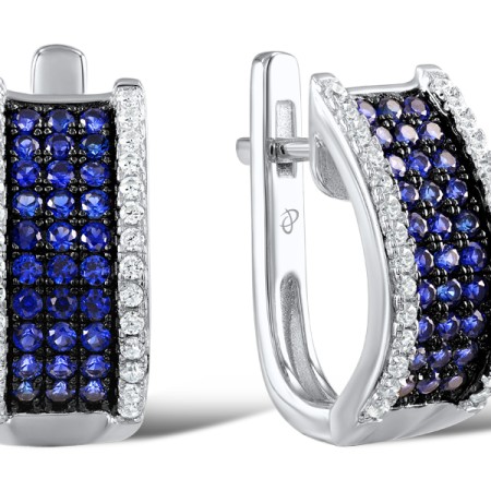 Sterling Silver w/ Black White Plating Earrings Blue Nano Cubic Zirconia,White Cubic Zirconia (E307185BZZSK925)