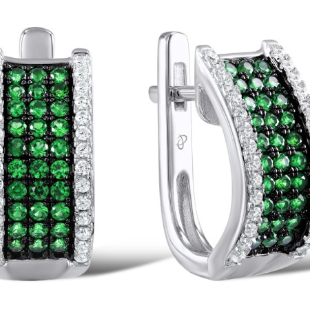 Sterling Silver w/ Black White Plating Earrings Green Spinel,White Cubic Zirconia (E307185GSZSK925)