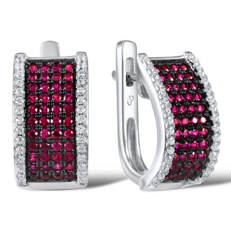 Sterling Silver Earrings Created Ruby,White Cubic Zirconia (E307186CRZSL925)