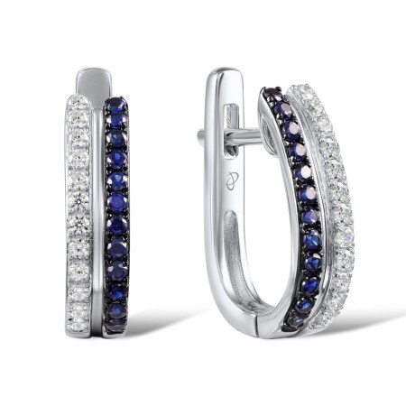 Sterling Silver Earrings Blue Nano Cubic Zirconia,White Cubic Zirconia (E307187CRSZSL925)