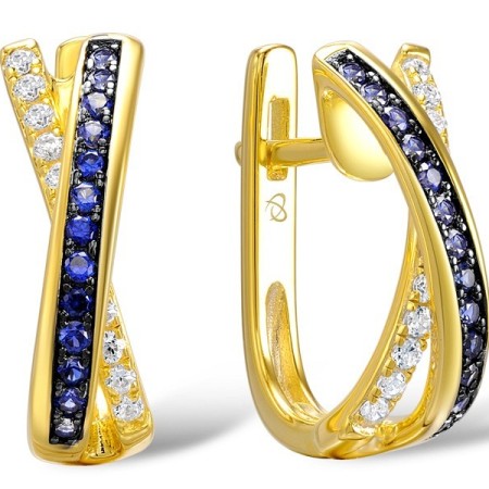 Sterling Silver w/ Yellow Plating Earrings Blue Nano Cubic Zirconia,White Cubic Zirconia (E307189CRSZSY925)