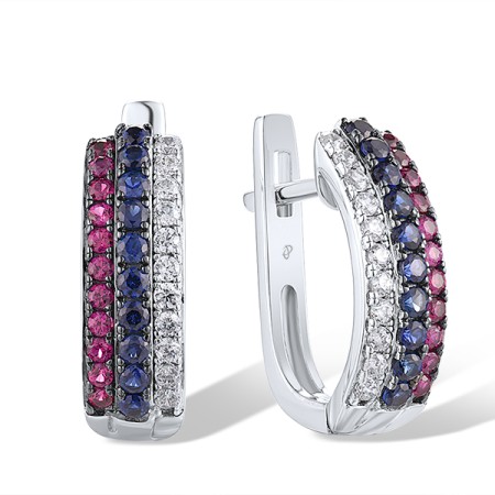 Sterling Silver w/ Black White Plating Earrings Created Ruby,Created Sapphire,White Cubic Zirconia (E307191CUSZSK925)