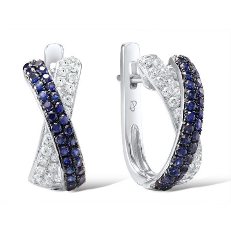 Sterling Silver Earrings Blue Nano Cubic Zirconia,White Cubic Zirconia (E307192CRSZSL925)