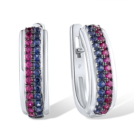 Sterling Silver w/ Black White Plating Earrings Created Sapphire,Created Ruby (E307193CSRSK925)