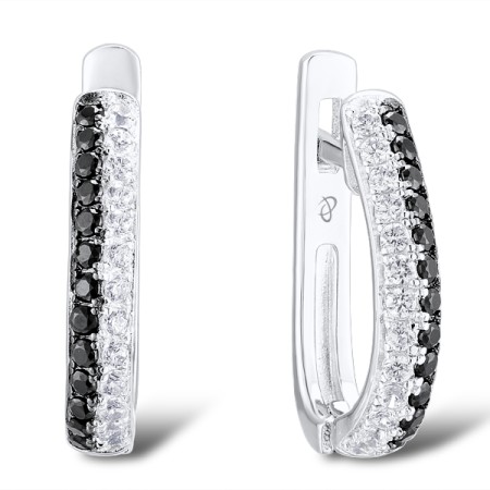 Sterling Silver w/ Black White Plating Earrings White Cubic Zirconia,Black spinel (E307195BSNZSK925)