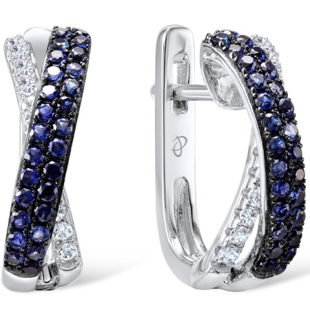Sterling Silver w/ Black White Plating Earrings Blue Nano Cubic Zirconia,White Cubic Zirconia (E307196BZZSK925)