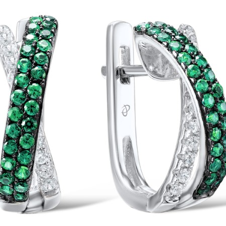 Sterling Silver w/ Black White Plating Earrings Green Spinel,White Cubic Zirconia (E307196GSZSK925)
