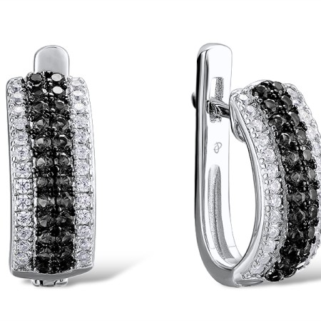 Sterling Silver w/ Black White Plating Earrings White Cubic Zirconia,Black spinel (E307197BSNZSK925)