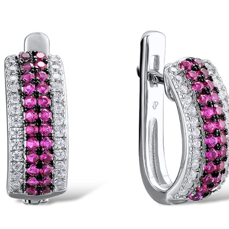 Sterling Silver w/ Black White Plating Earrings Created Ruby,White Cubic Zirconia (E307197CRZSK925)