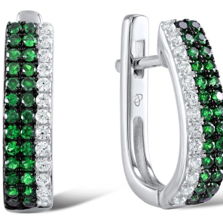 Sterling Silver w/ Black White Plating Earrings Green Spinel,White Cubic Zirconia (E307202GSZSK925)