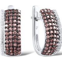 Sterling Silver w/ Black White Plating Earrings White Cubic Zirconia,Chocolate CZ (E307204CHWZSK925)