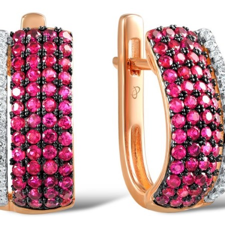 Sterling Silver w/ Rose Plating Earrings Created Ruby,White Cubic Zirconia (E307204CRZSR925)