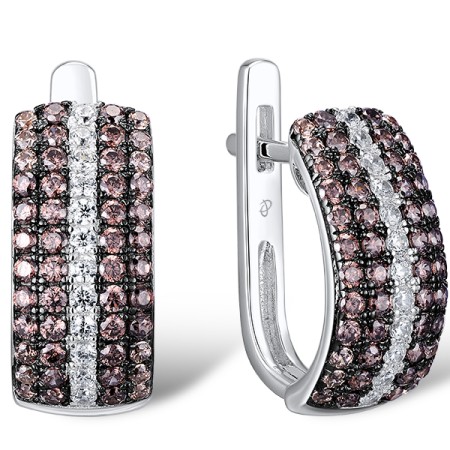 Sterling Silver w/ Black White Plating Earrings Chocolate CZ,White Cubic Zirconia (E307205CHWZSK925)