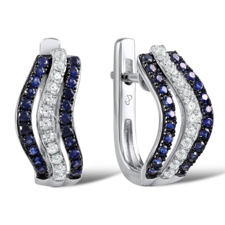 Sterling Silver Earrings Blue Nano Cubic Zirconia,White Cubic Zirconia (E307207CRSZSL925)
