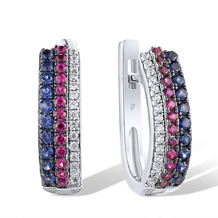 Sterling Silver w/ Black White Plating Earrings Created Ruby,Created Sapphire,White Cubic Zirconia (E307208CUSZSK925)